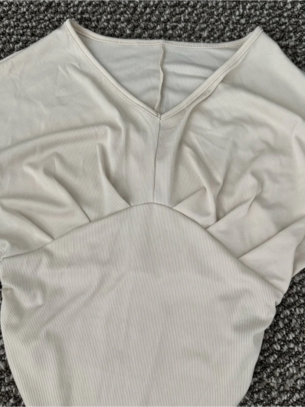 SHEIN Cream Ribbed V-Neck Bodysuit